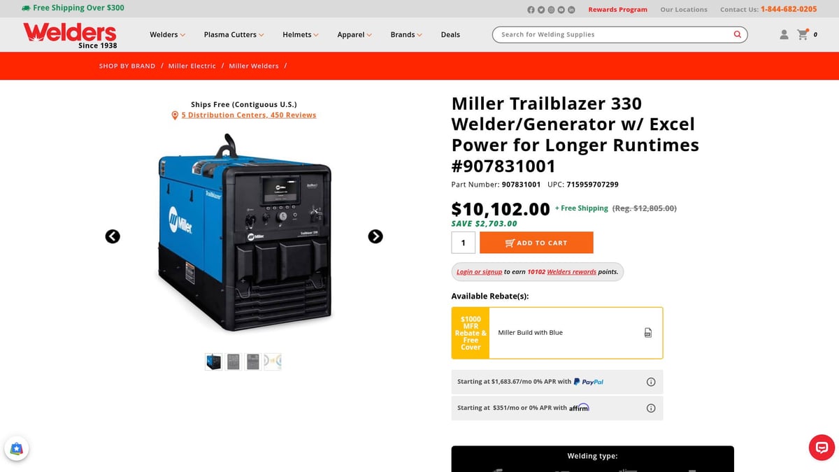 Top 7 Gas Welders for Reliable Performance in 2026 - Miller Trailblazer 330 Welder/Generator w/ Excel Power #907831001
