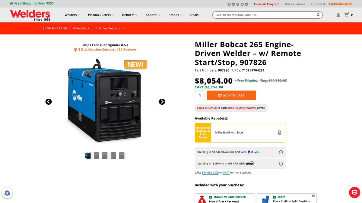 Top 7 Gas Welders for Reliable Performance in 2026 - Miller Bobcat 265 Engine-Driven Welder &ndash; w/ Remote Start/Stop #907826