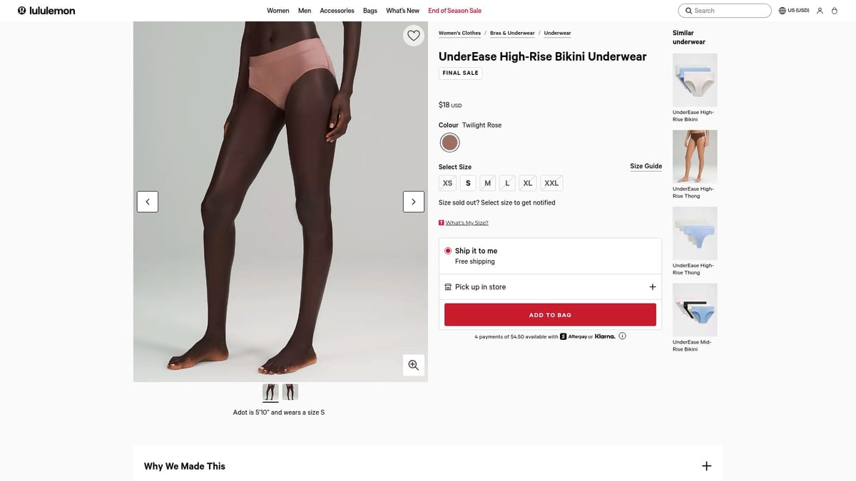 7 Best Sweat Underwear Picks for All-Day Comfort in 2026 - Lululemon UnderEase High-Rise Bikini Underwear