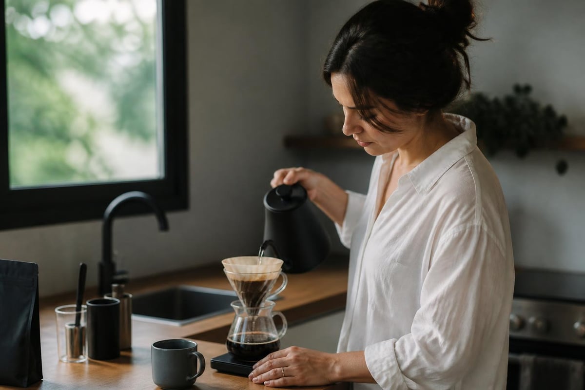 Making pour over coffee while traveling