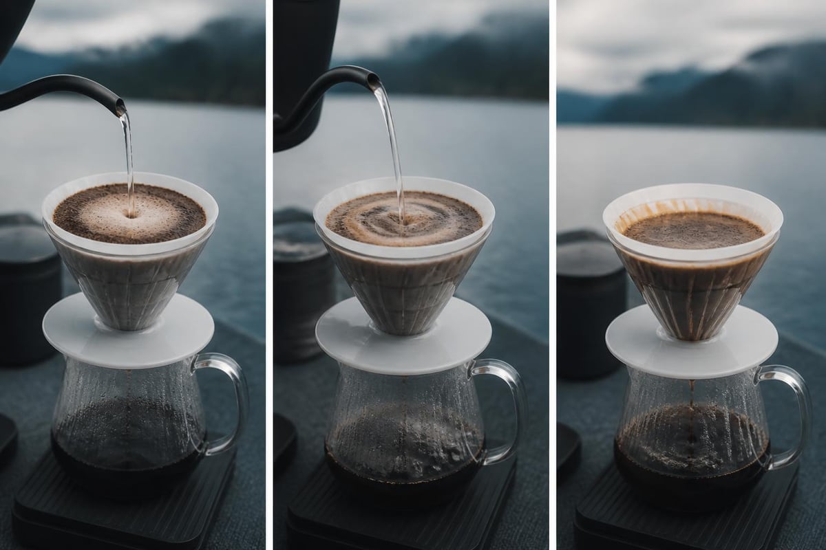 Pour over coffee brewing steps
