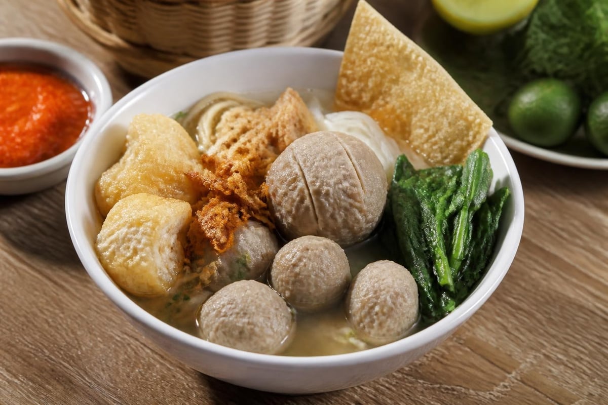 Penyajian bakso lengkap