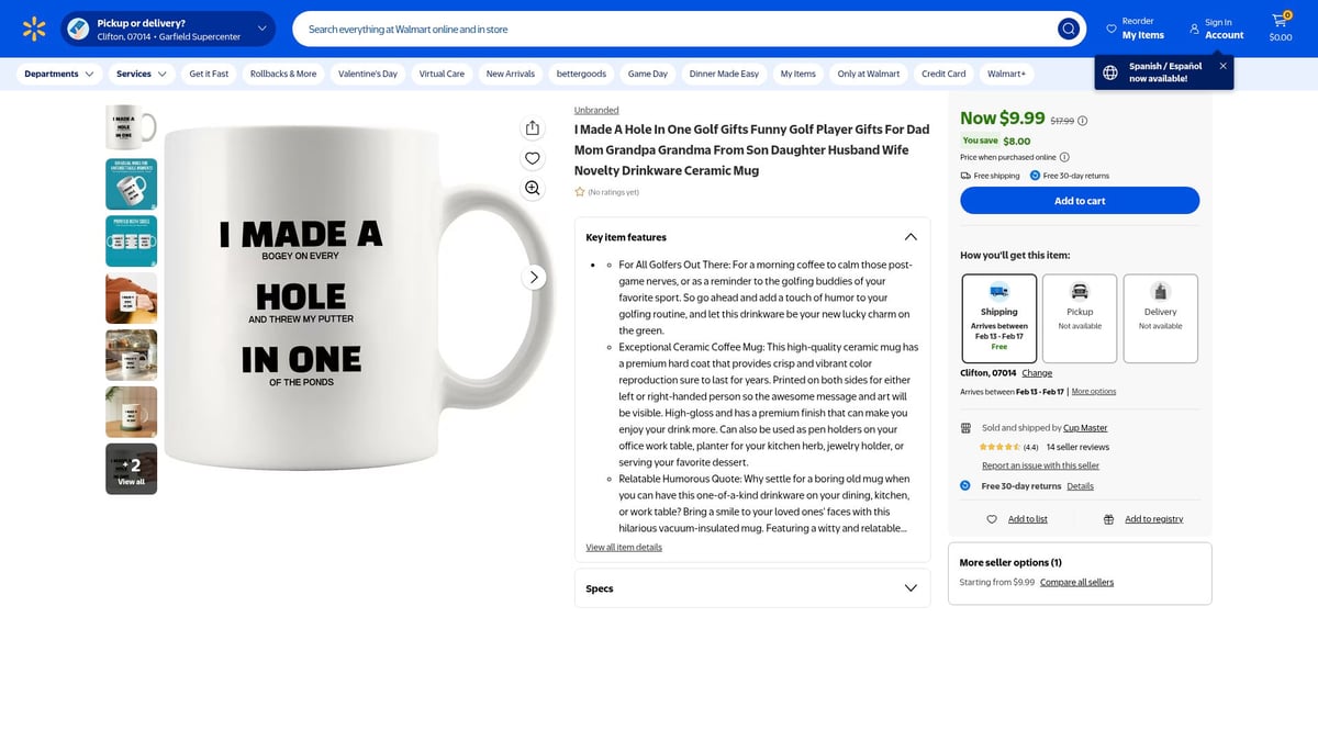 7 Unique Grandpa Golf Gifts for 2026 He’ll Love - 3. I Made A Hole In One Golf Mug – Walmart ($9.99)