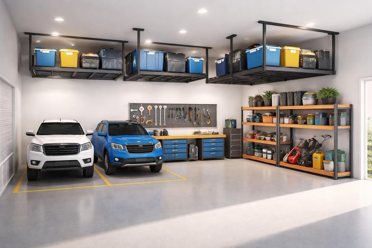 Metal garage organization zones