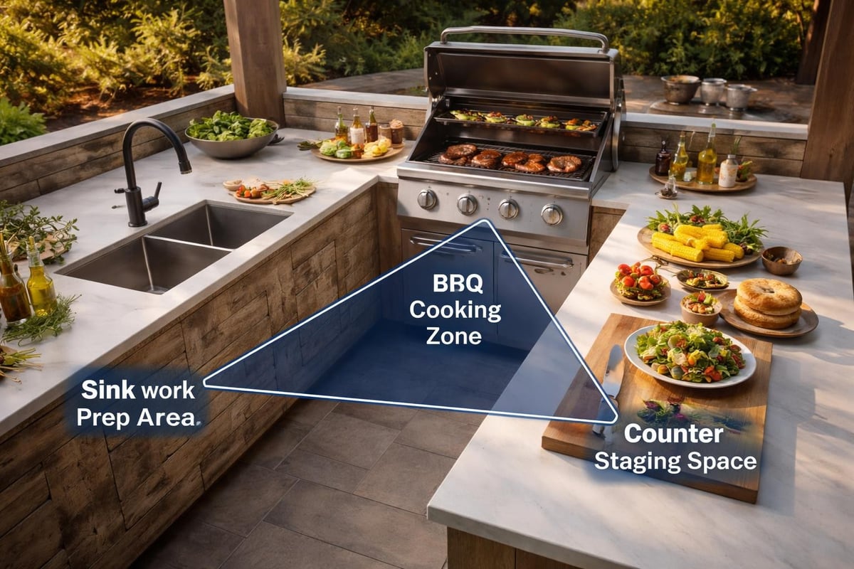 Outdoor kitchen workflow zones