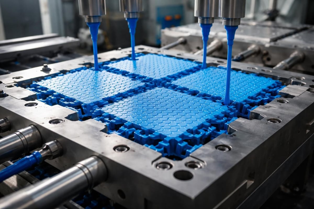 Four-point injection molding process diagram