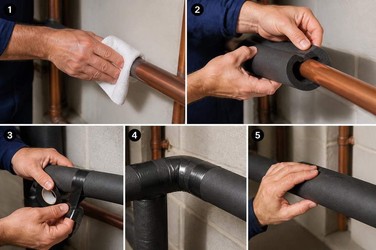 Pipe insulation tape installation
