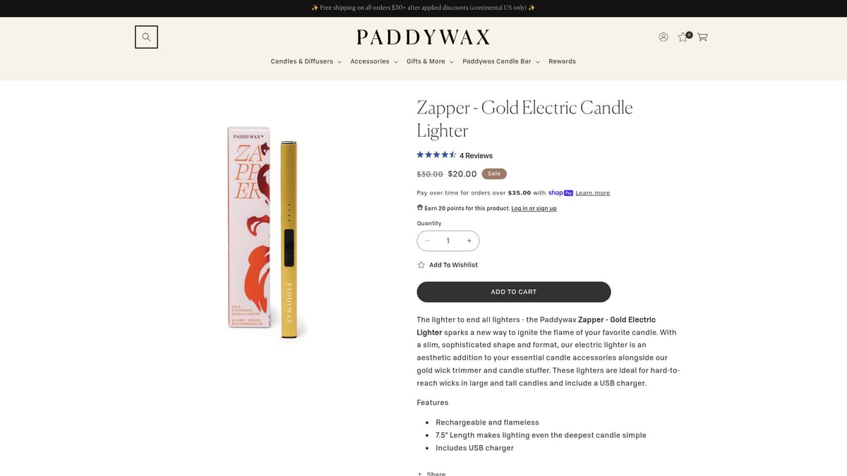 7 Best Lighter Candle Options for Safe Lighting in 2025 - Zapper - Gold Electric Candle Lighter by Paddywax