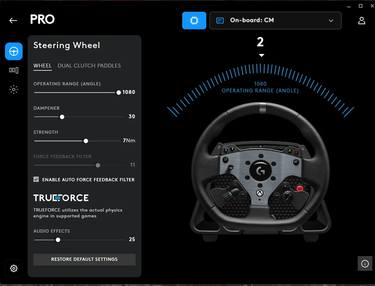 Force feedback settings adjustment