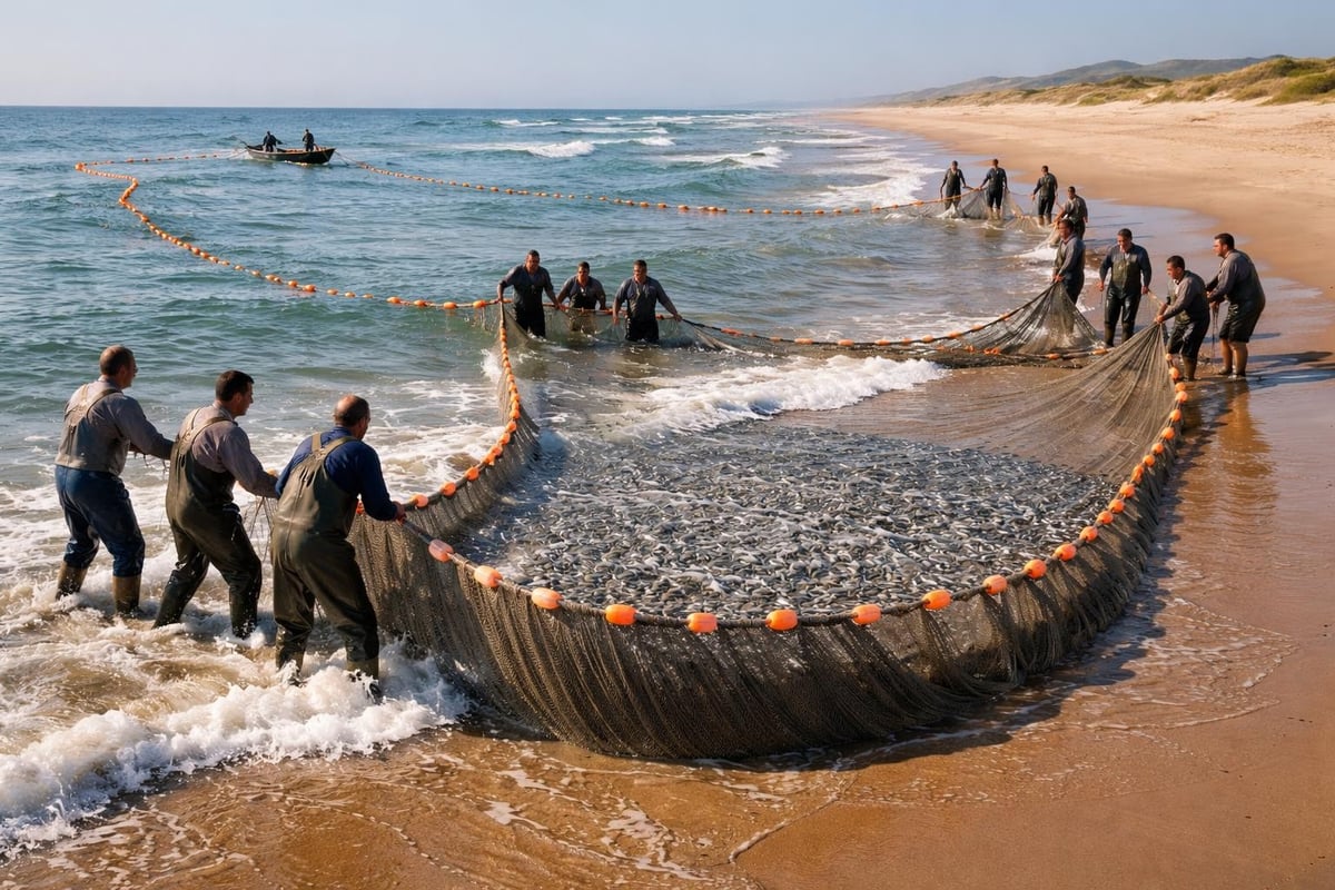 Beach seine deployment process