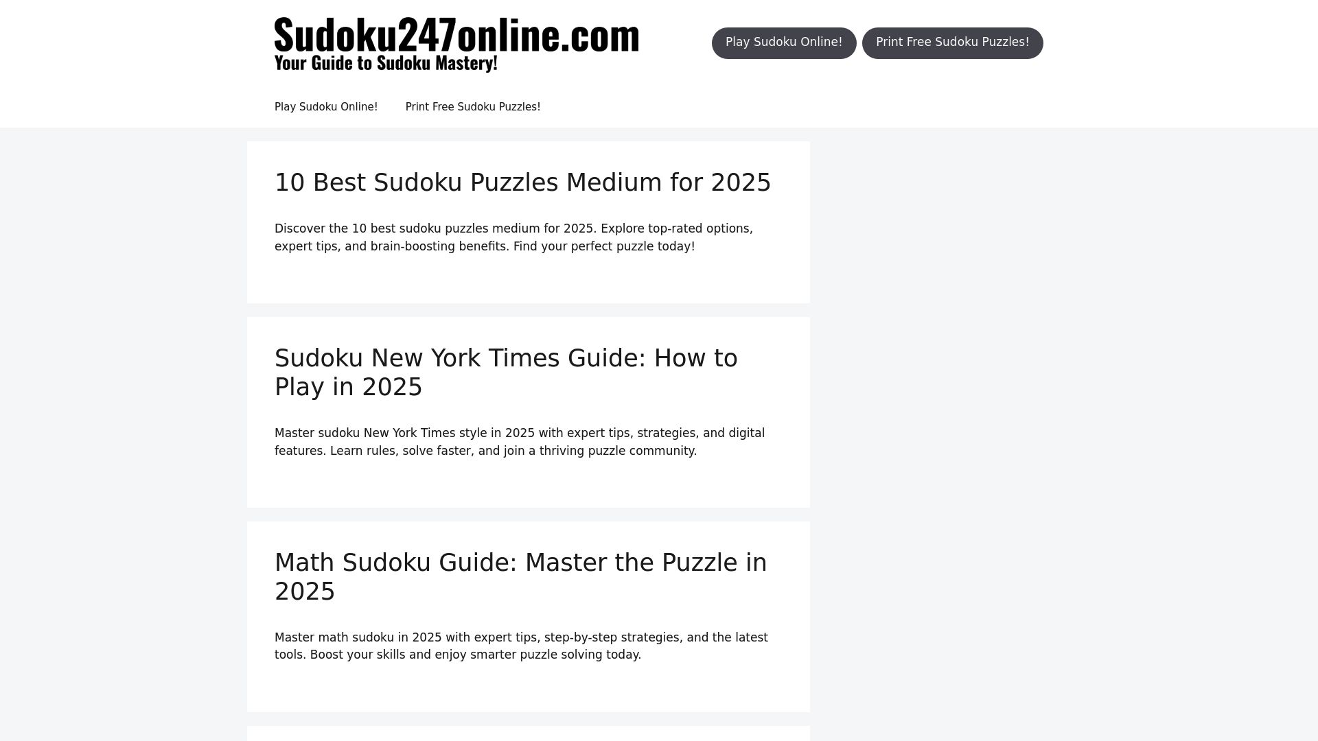 7 Best Sudoku Puzzles Online to Play in 2025 - Sudoku247online.com