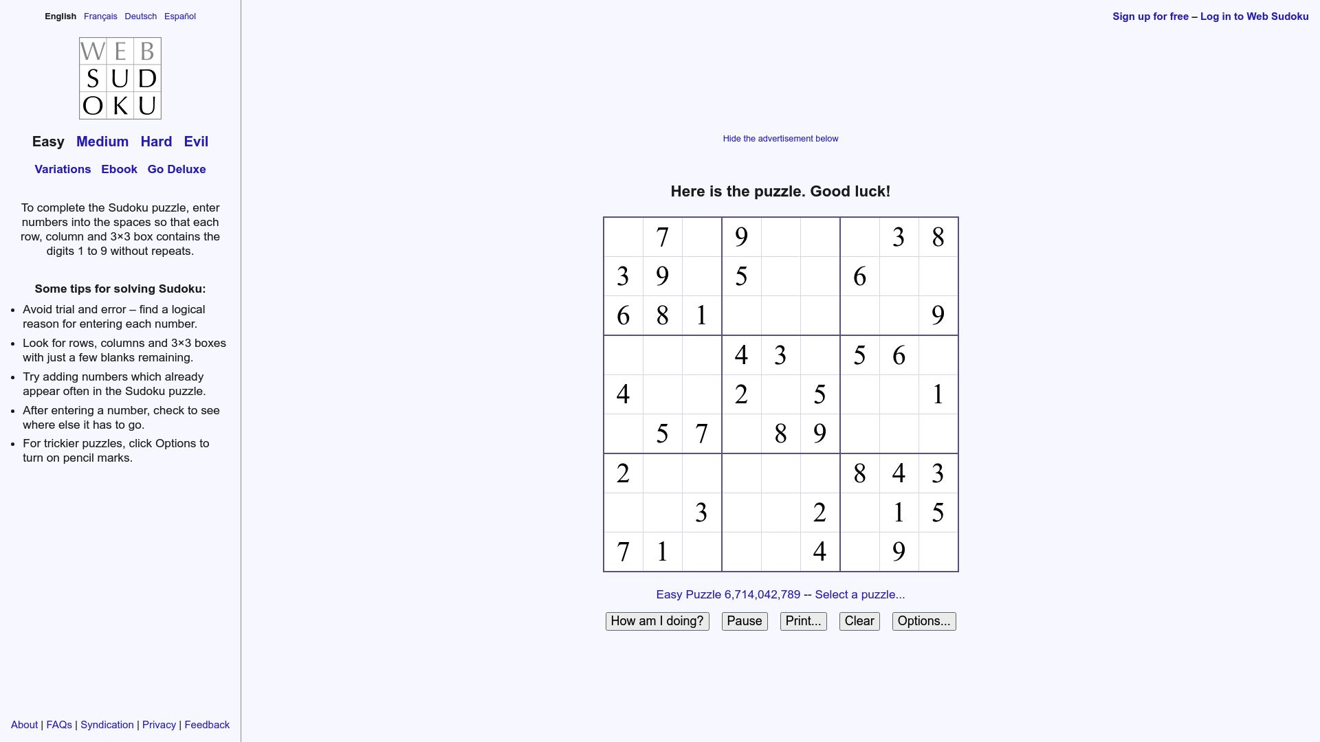 7 Best Sudoku Puzzles Online to Play in 2025 - WebSudoku