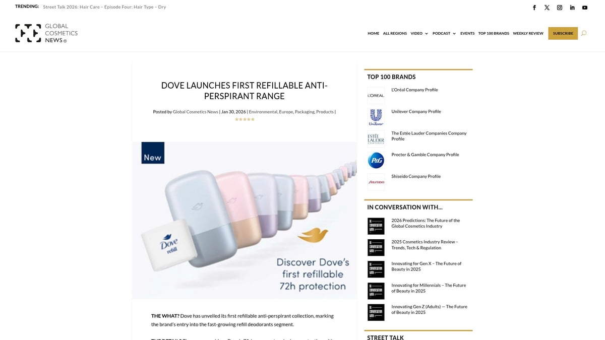 12 Top Cosmetics to Try in 2026 - Dove Refillable Anti-Perspirant