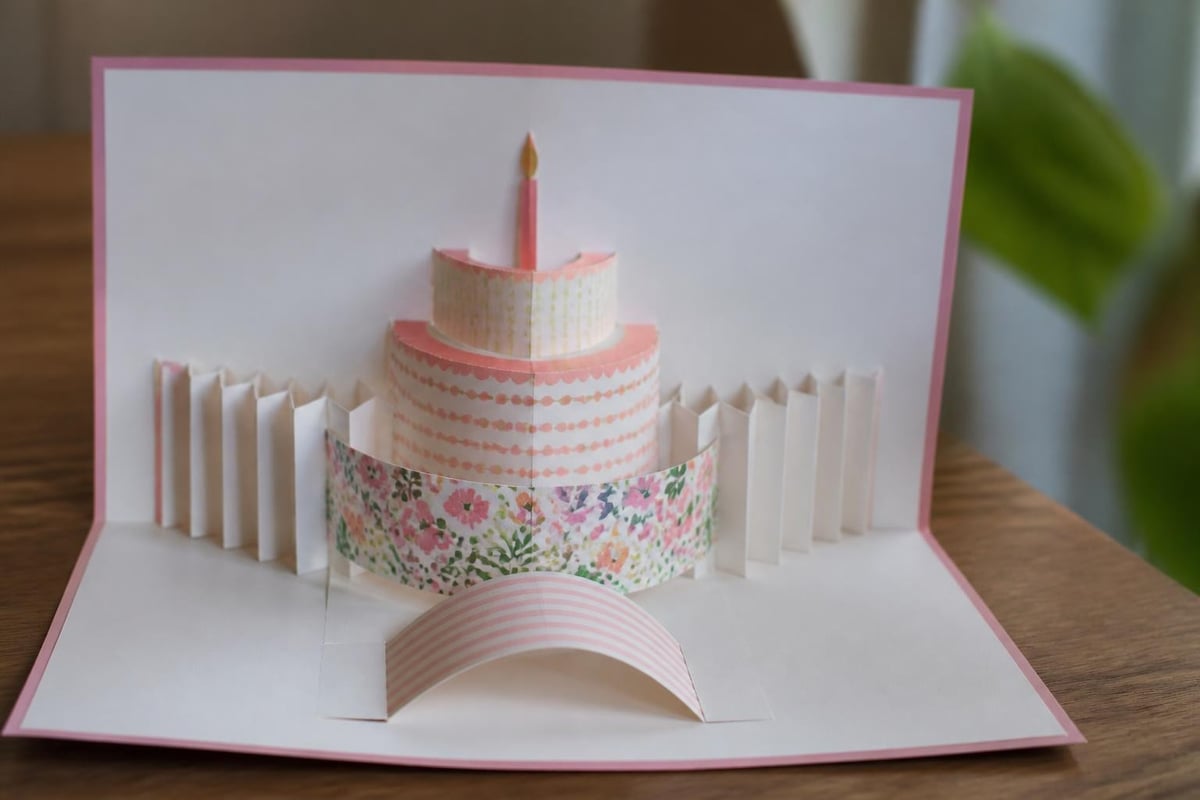 Birthday pop up card folding mechanisms