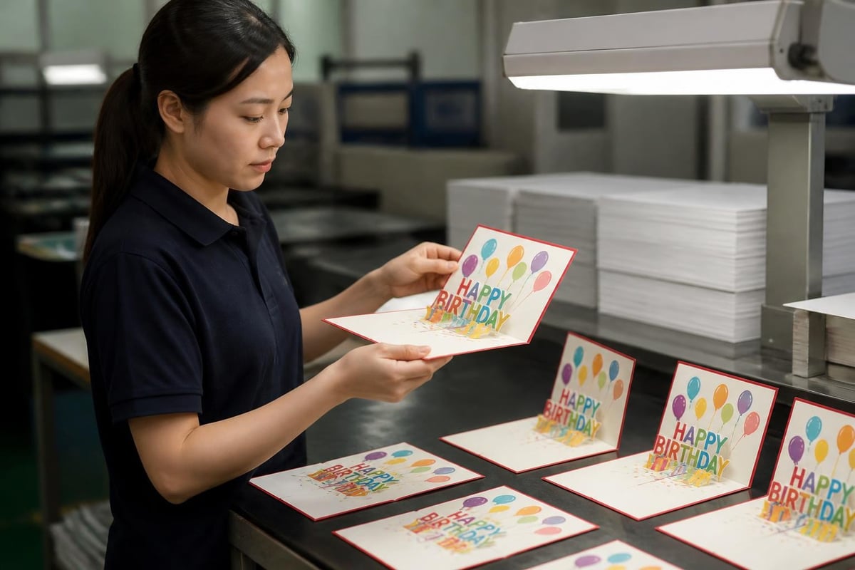 Birthday pop up card quality inspection