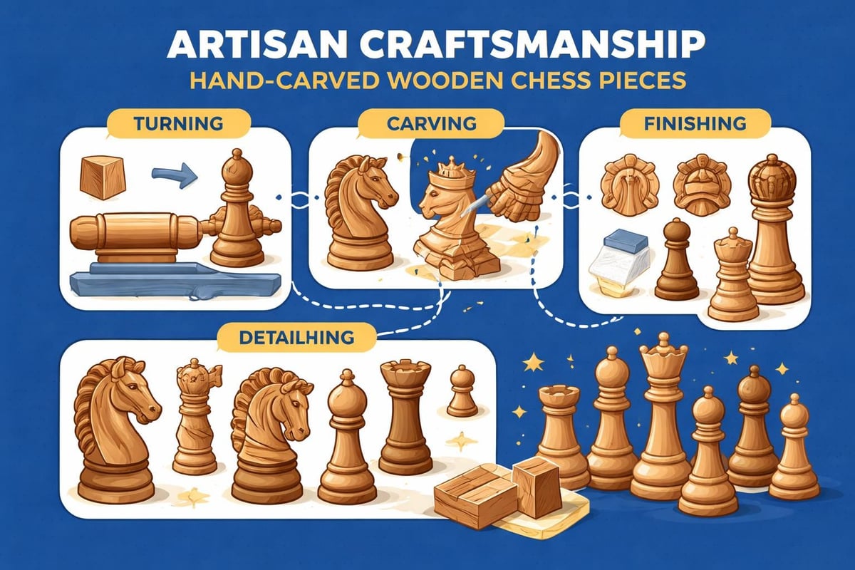 Wooden chess piece craftsmanship details