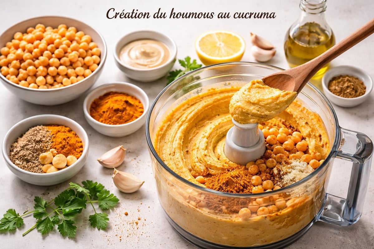 Préparation houmous curcuma