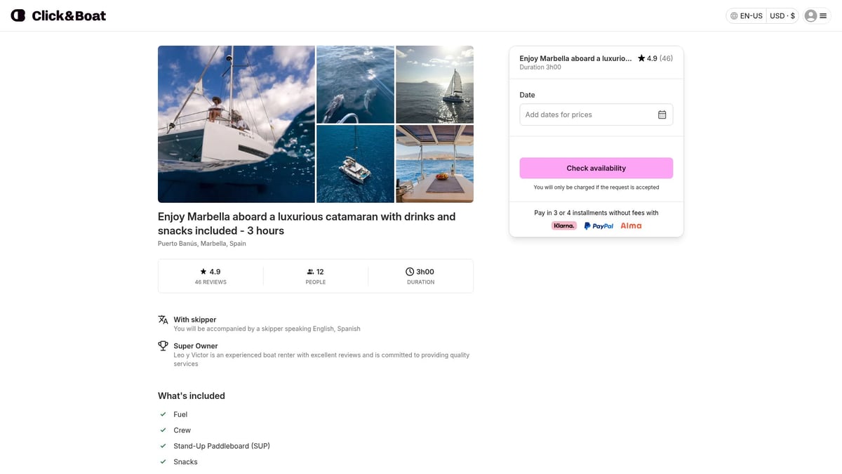7 Best Marbella Rent Boat Experiences for 2025 - Enjoy Marbella aboard a luxurious catamaran with drinks and snacks included – 3 hours