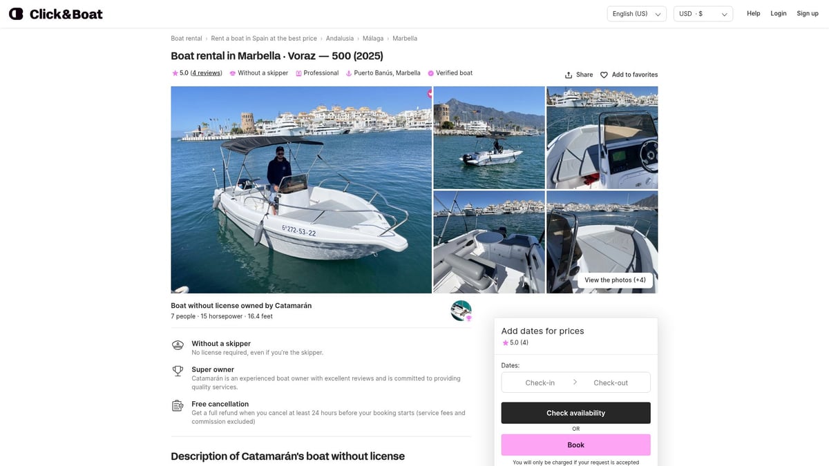 7 Best Marbella Rent Boat Experiences for 2025 - Voraz Puerto Banús (Unlicensed Boat Rental)