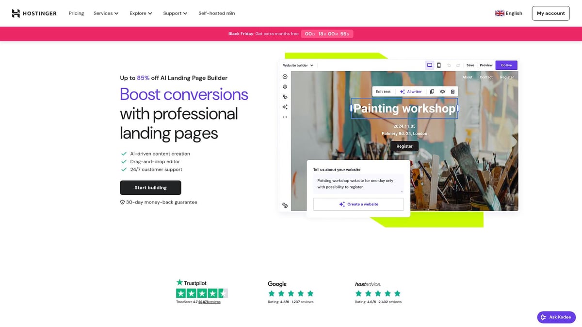 10 Inspiring AI Landing Pages to Boost Conversions in 2025 - Hostinger AI Landing Page Builder