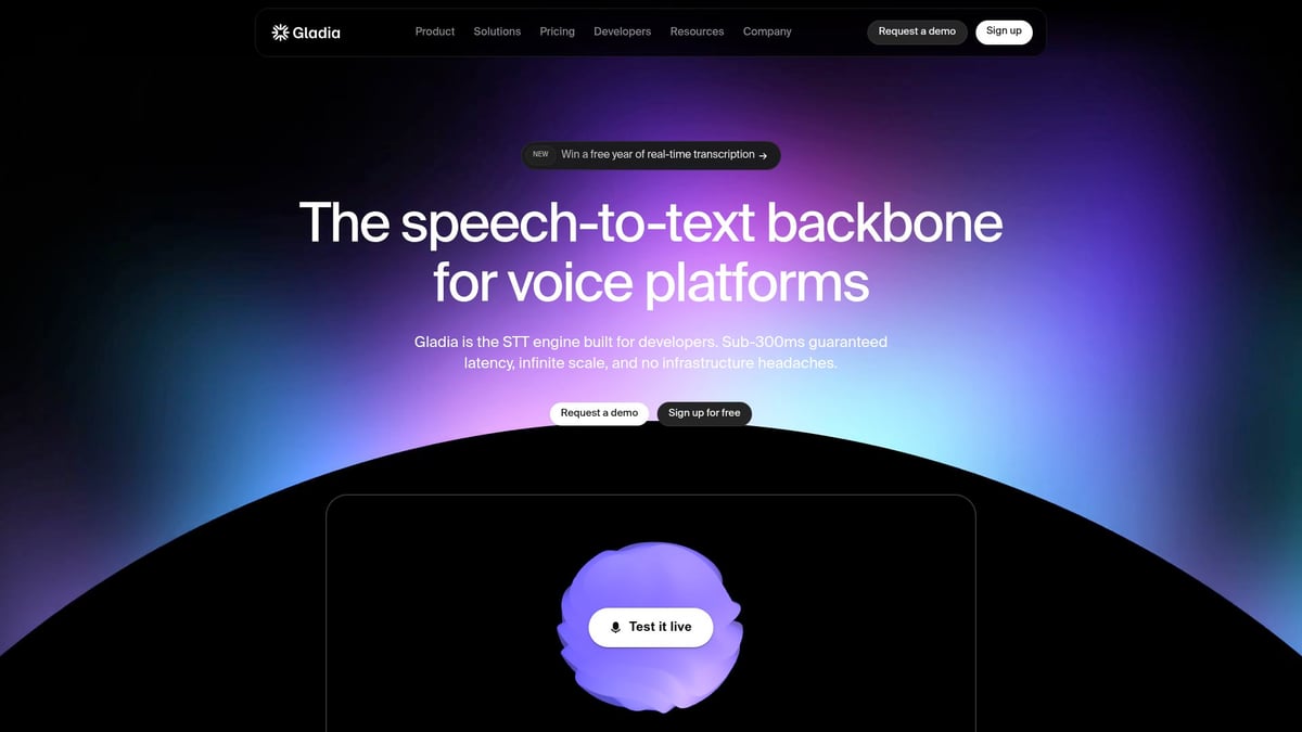 10 Inspiring AI Landing Pages to Boost Conversions in 2025 - Gladia AI SaaS Landing Page
