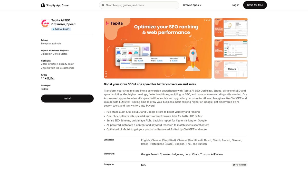Top 10 SEO Apps to Boost Your Rankings in 2026 - Tapita AI SEO Optimizer, Speed