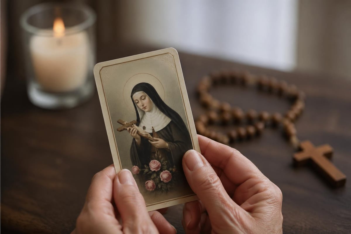 Saint Rita prayer card design elements