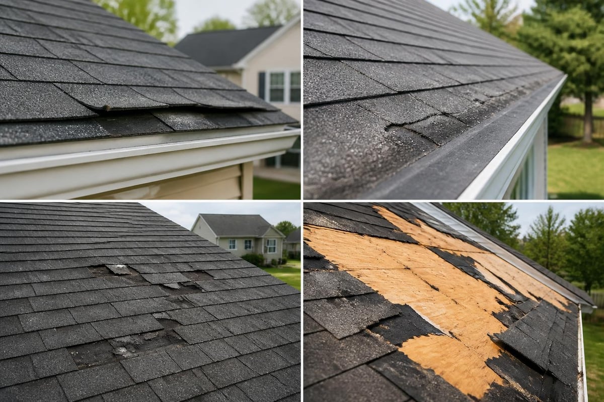 Wind damage patterns on asphalt shingles
