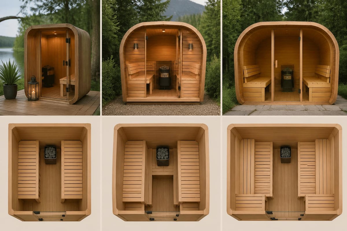 Outdoor sauna cabin interior layout comparison