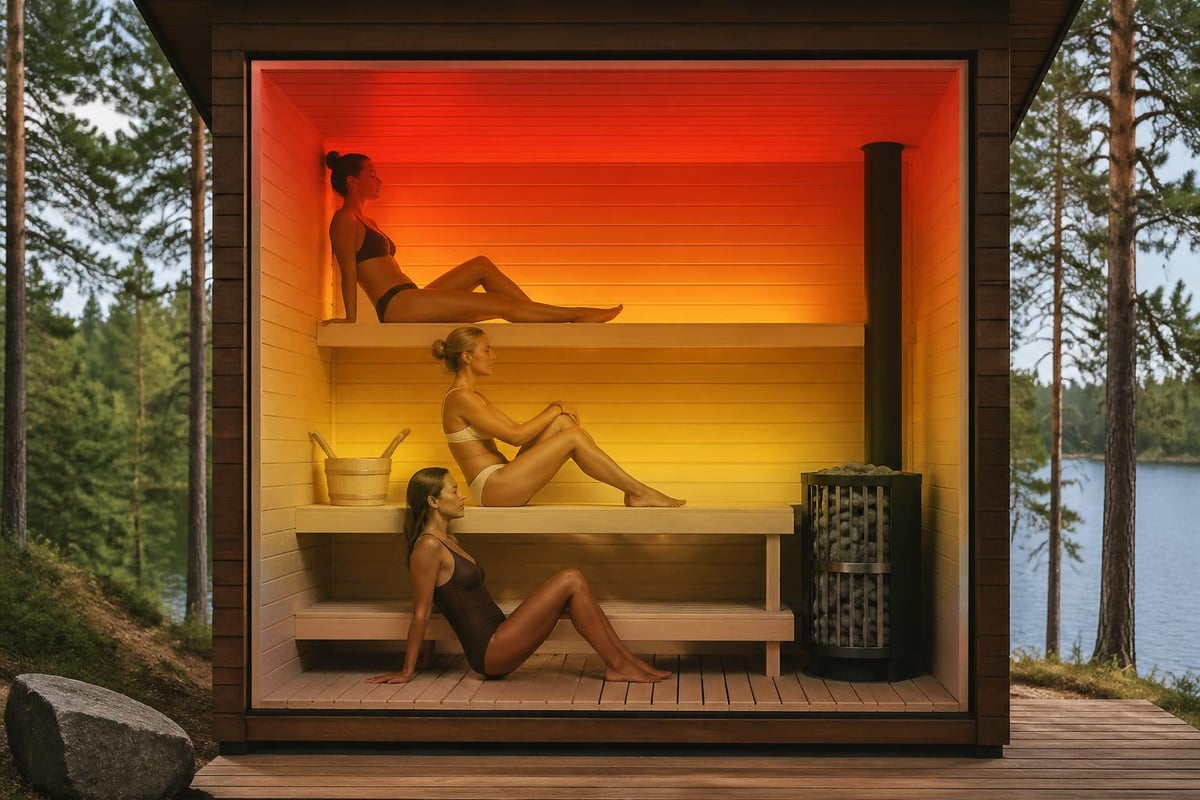 Outdoor sauna cabin temperature zones