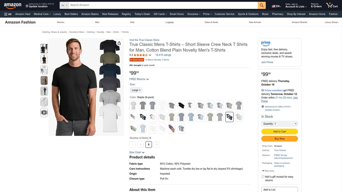 Top 10 T Shirt Best Sellers to Shop in 2025 - True Classic Mens T-Shirts – Short Sleeve Crew Neck T Shirts for Man, Cotton Blend Plain Novelty Men's T-Shirts