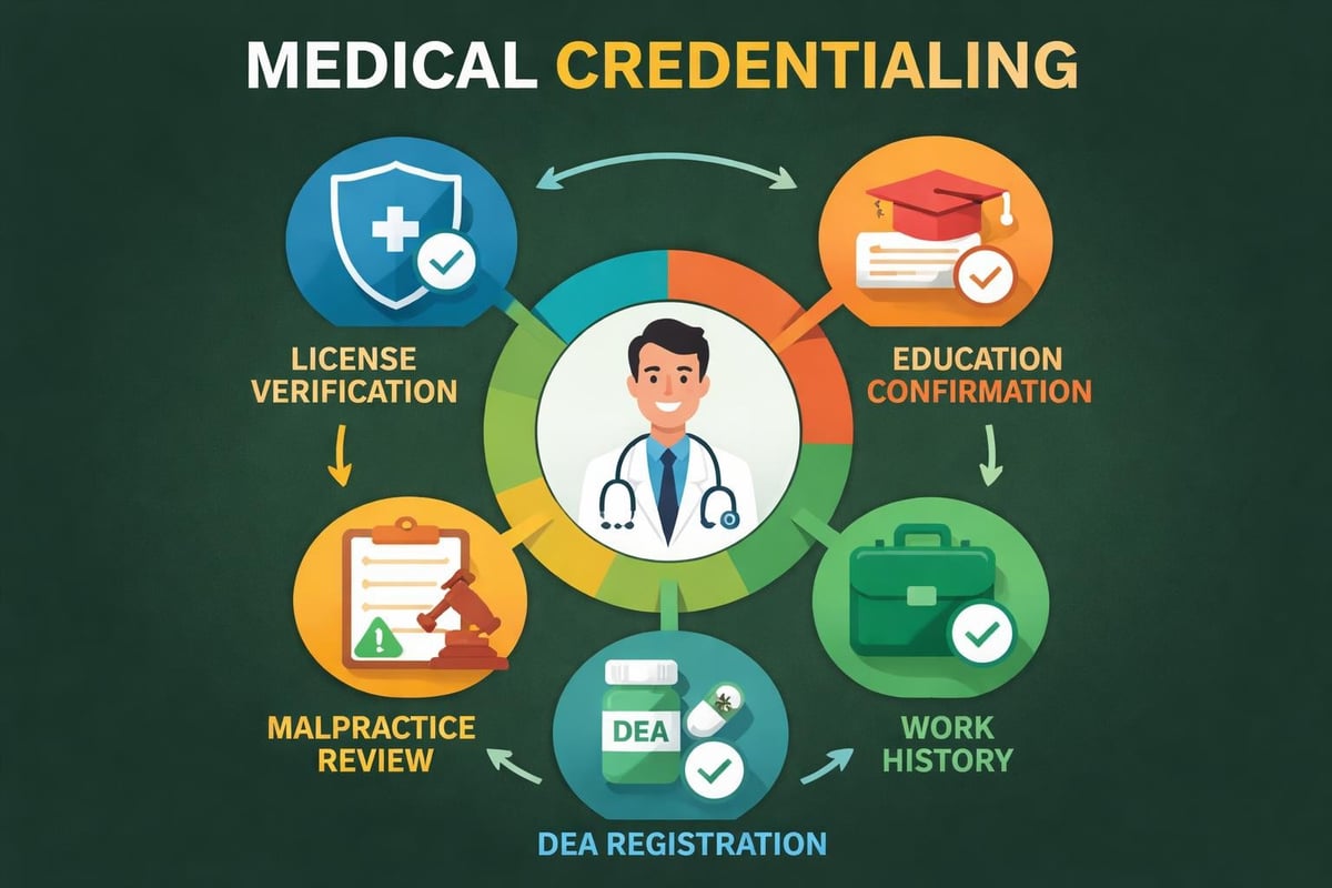 Medical credentialing verification components