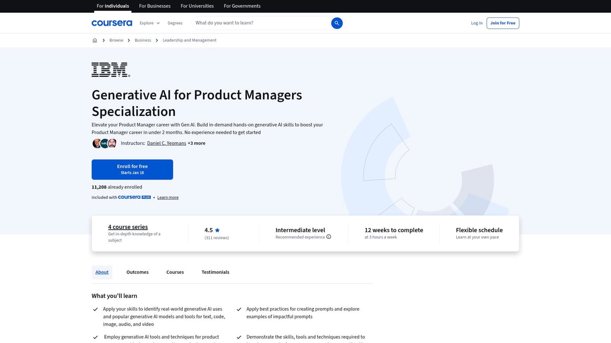 Top 10 AI Management Courses to Boost Your Career in 2026 - Generative AI for Product Managers Specialization (IBM)