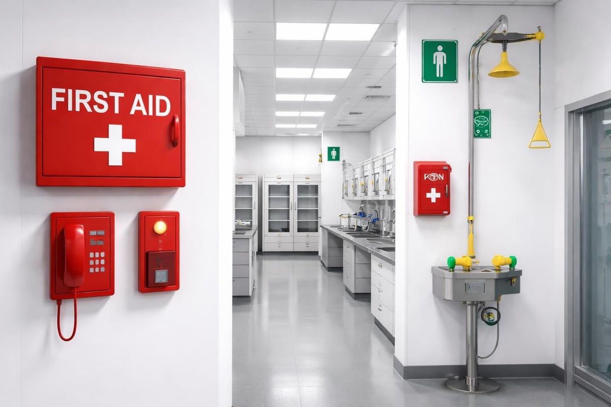 Laboratory emergency equipment layout