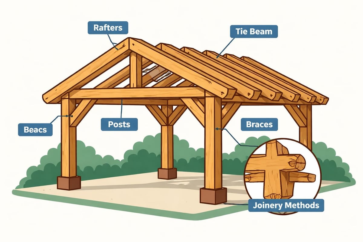 Wooden carport structural components