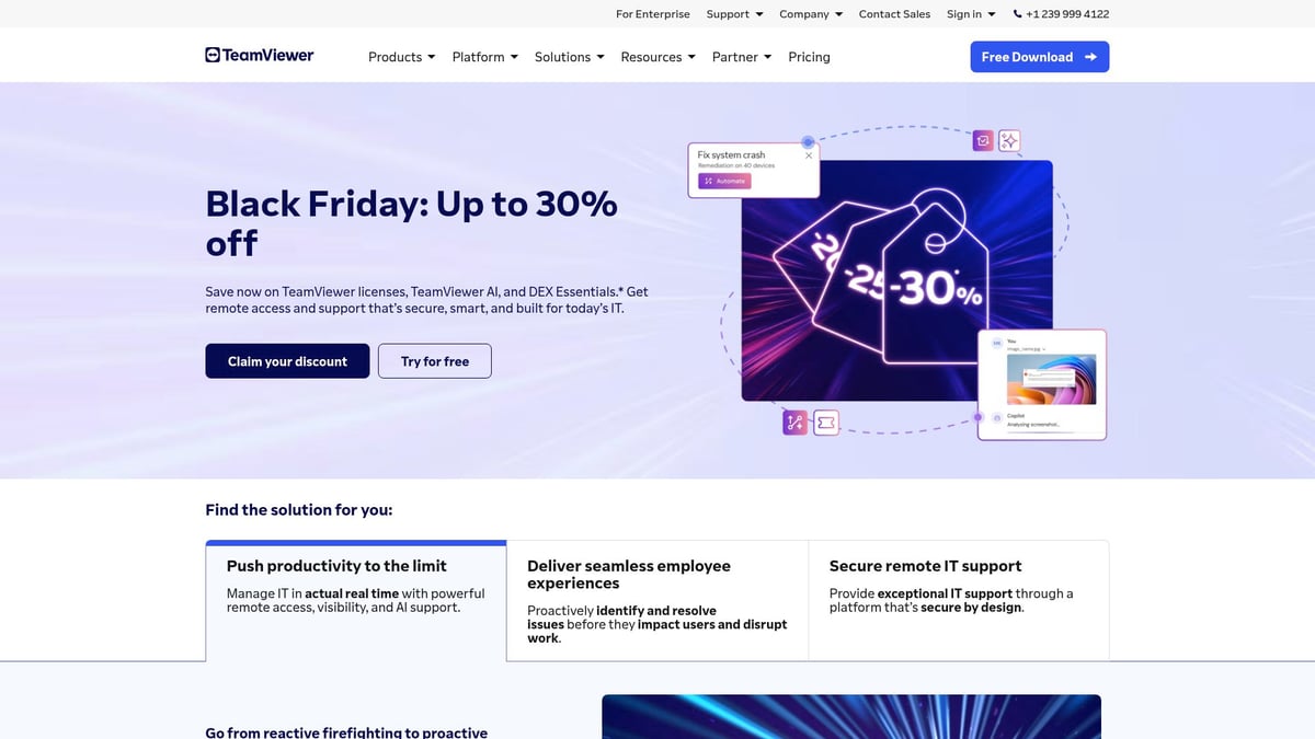 7 Inspirerende Website Voorbeeld Designs Voor 2026 - TeamViewer – Zakelijk SaaS Platform