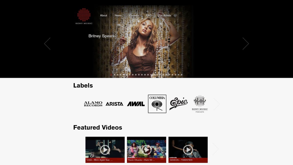 7 Inspirerende Website Voorbeeld Designs Voor 2026 - Sony Music – Branding & Entertainment