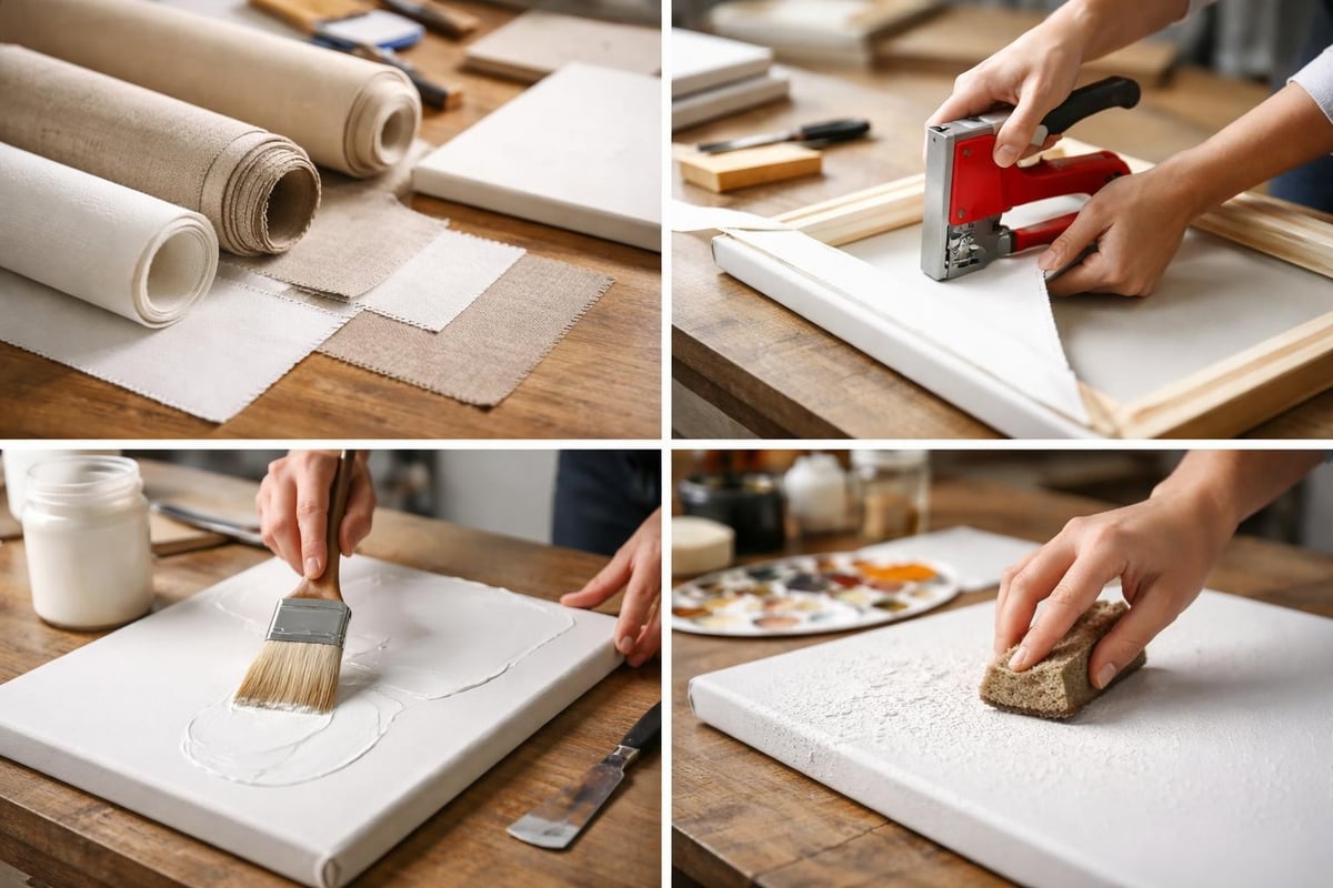 Canvas preparation and priming process