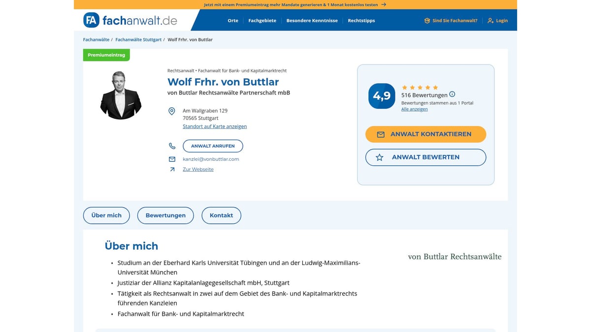 Top 7 Anwälte Für Baurecht 2025: Experten Im Überblick - Wolf Frhr. von Buttlar – Stuttgart