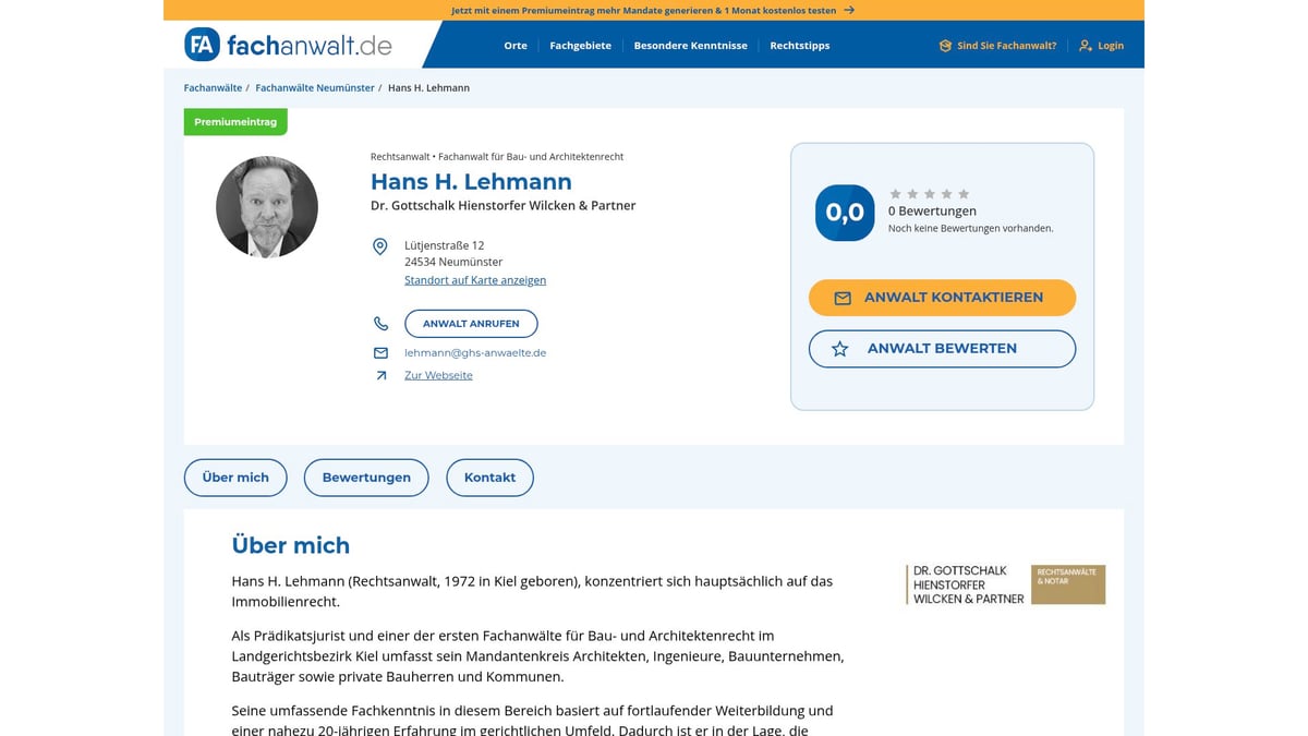 Top 7 Anwälte Für Baurecht 2025: Experten Im Überblick - Hans H. Lehmann – Neumünster