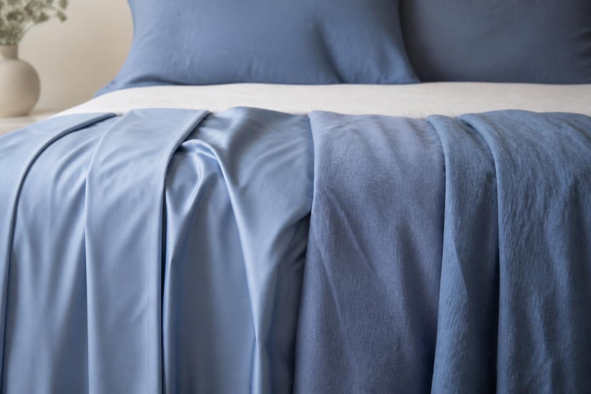 Blue bedding fabric comparison