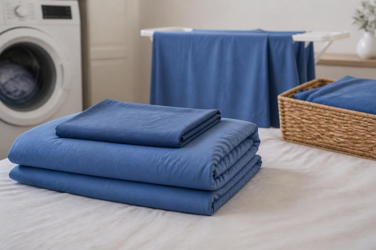 Blue bedding care routine