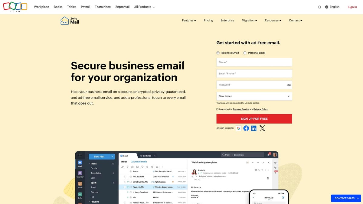 7 Essential Secure Email for Small Business Solutions 2026 - Zoho Mail