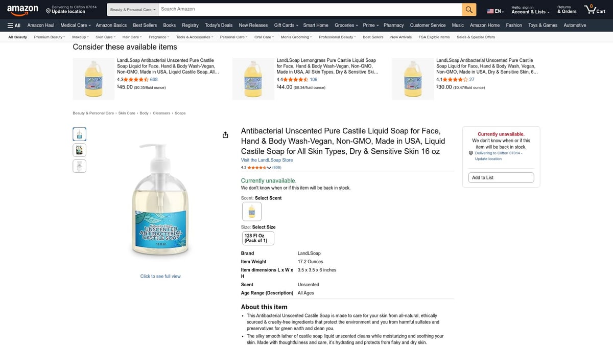 Top 7 Best Antibacterial Soap For Sensitive Skin in 2026 - LandLSoap Unscented Pure Castile Liquid Soap