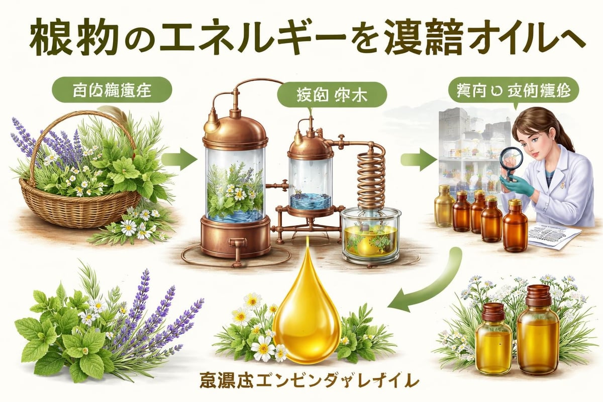 植物からエッセンシャルオイルへの変換