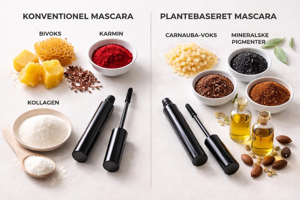 Sammenligning af ingredienser i konventionel versus vegan mascara