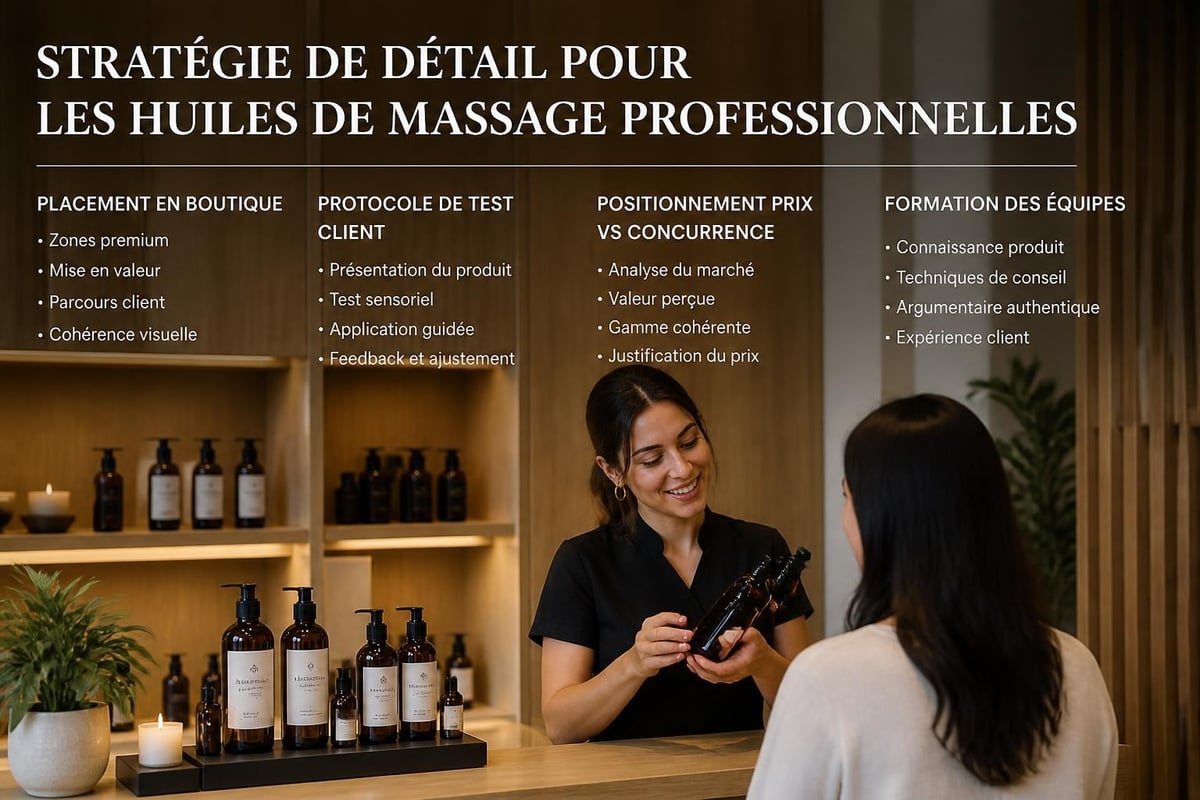 Spa retail massage oil presentation
