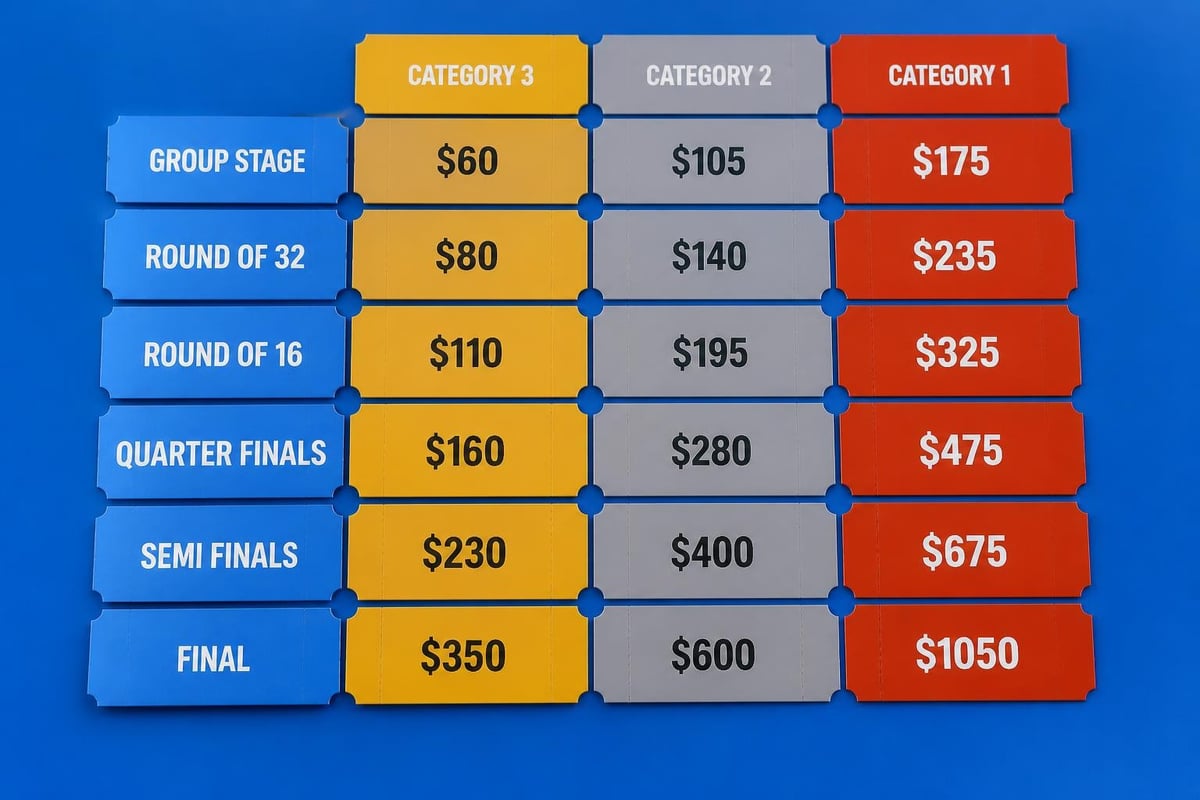 World Cup match stages and ticket categories