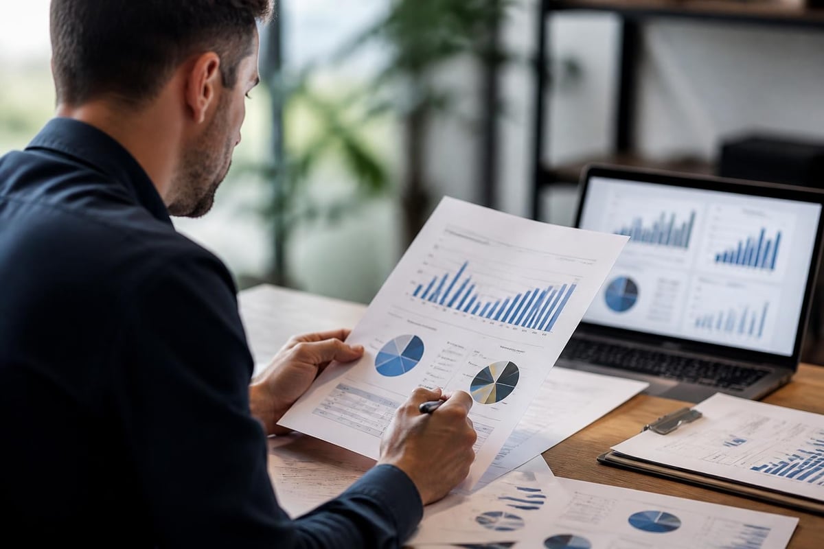 Manager analyzing financial reports