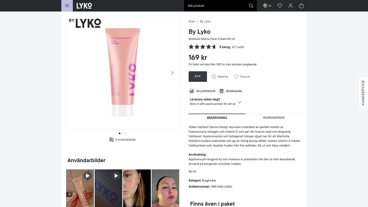 9 suosikkia: Kuivan ihon kasvovoide säteilevälle iholle 2026 - Lyko Moisture Mania -kasvovoide – budjettisuosikki päivittäiseen kosteutukseen